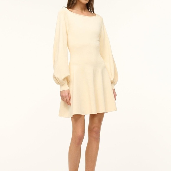 NWT New STAUD CLAUDE Sweater Knit Mini Long Sleeve DRESS Boat Neck BUTTERCREAM - Picture 2 of 12